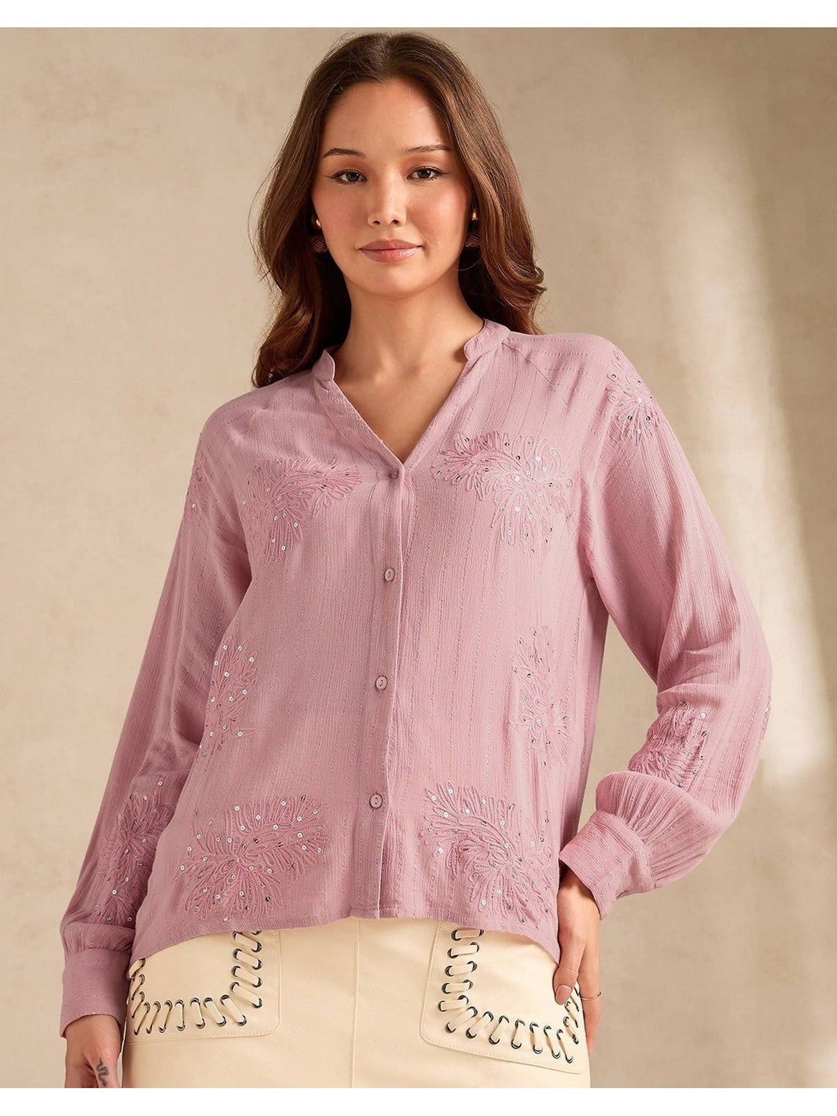 Off White Cinched Waist Printed Shirt | S67 - view 41