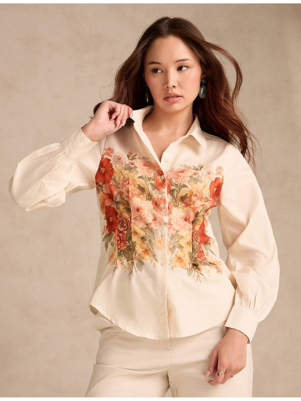 Off White Cinched Waist Printed Shirt | S67 - view 1