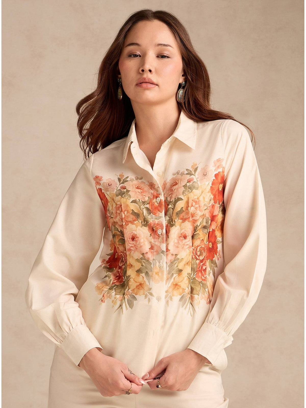 Off White Cinched Waist Printed Shirt | S67 - view 4
