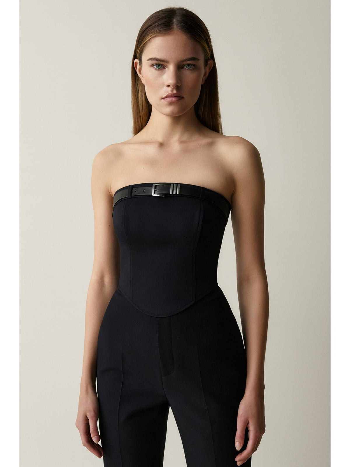 Belted Zipper Up Crop Tube Top | TT90 - view 1