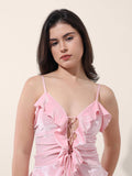 Pink Fitted Solid Strappy Ruffled Top | HT67 - view 4