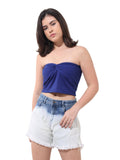 Blue Fitted Solid Strapless Crop Top | TT90 - view 1