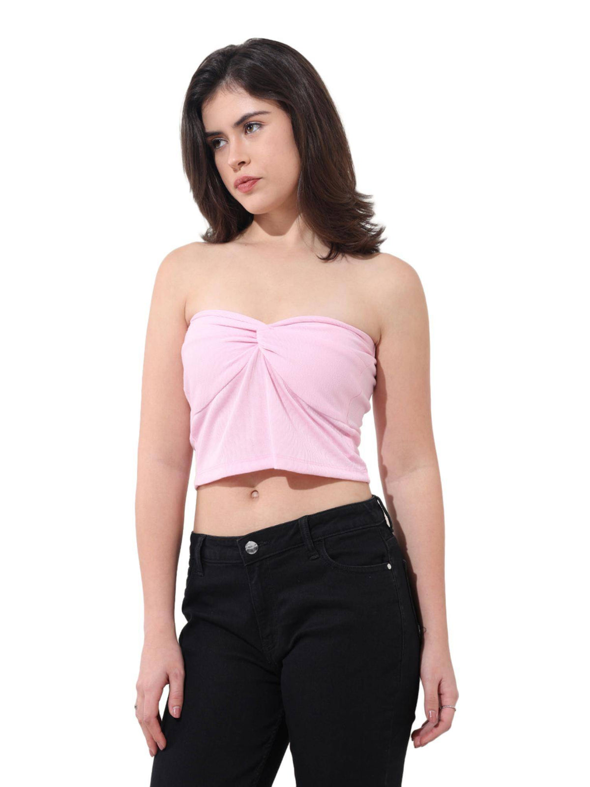 Blue Fitted Solid Strapless Crop Top | TT90 - view 13