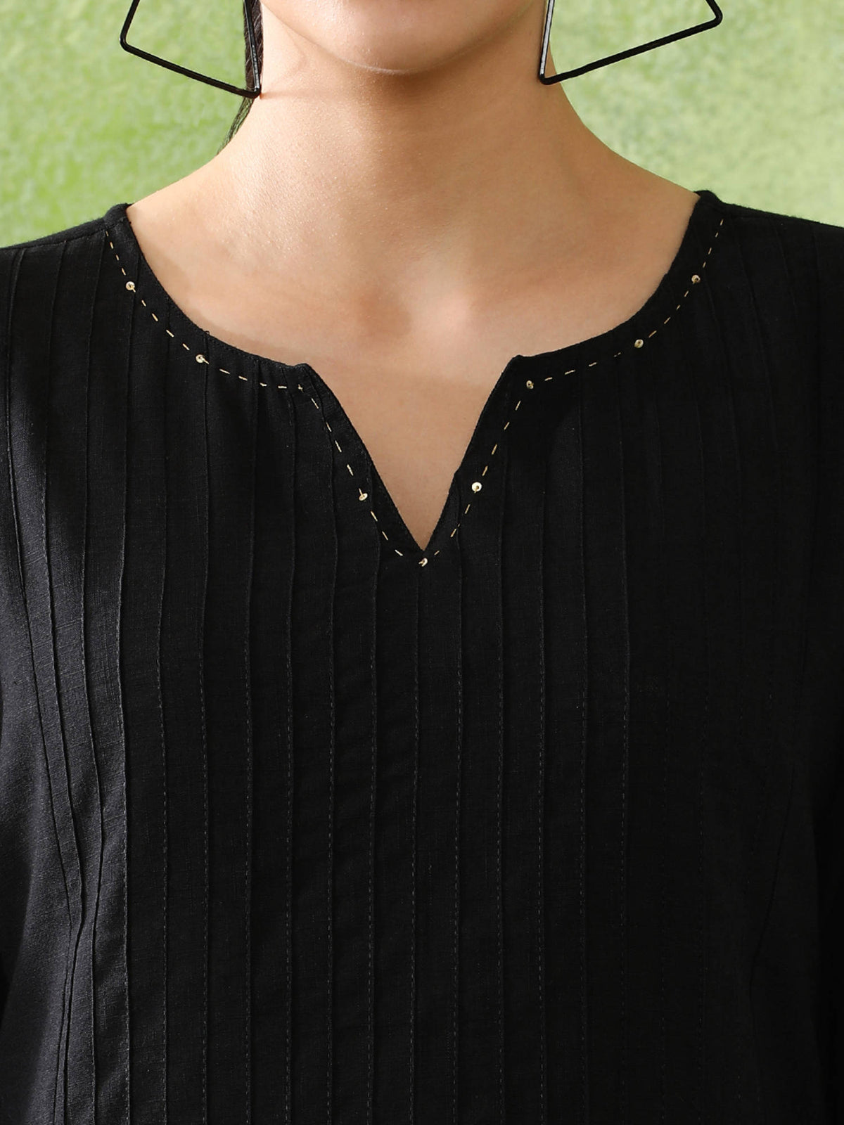 Woven Design Embroidered Straight Pure Cotton Black Kurta | FY93 - view 6