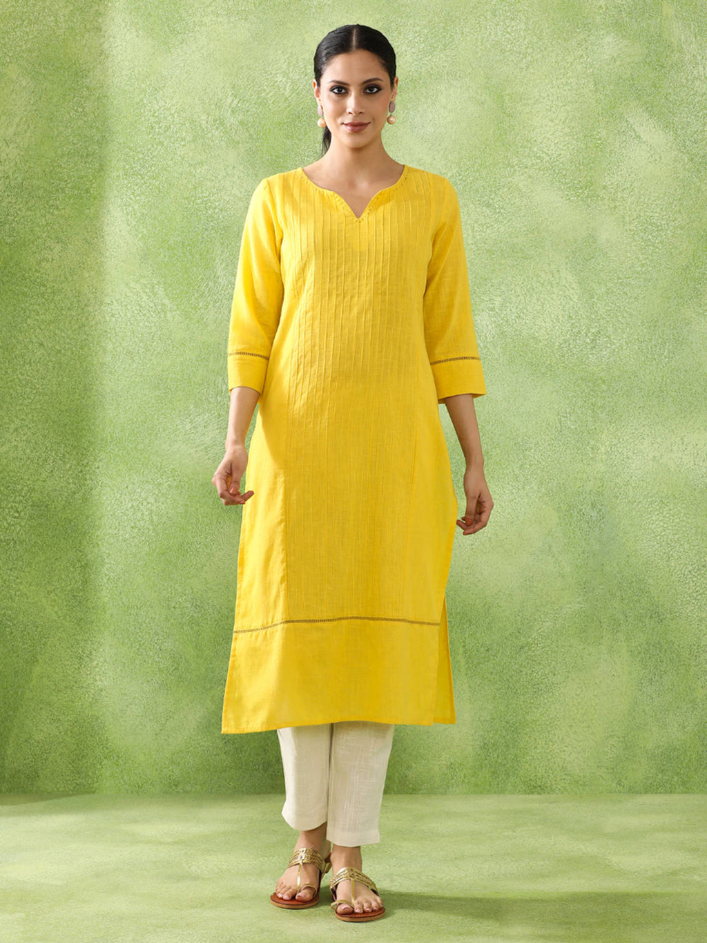 Woven Design Embroidered Straight Pure Cotton Black Kurta | U3S - view 7