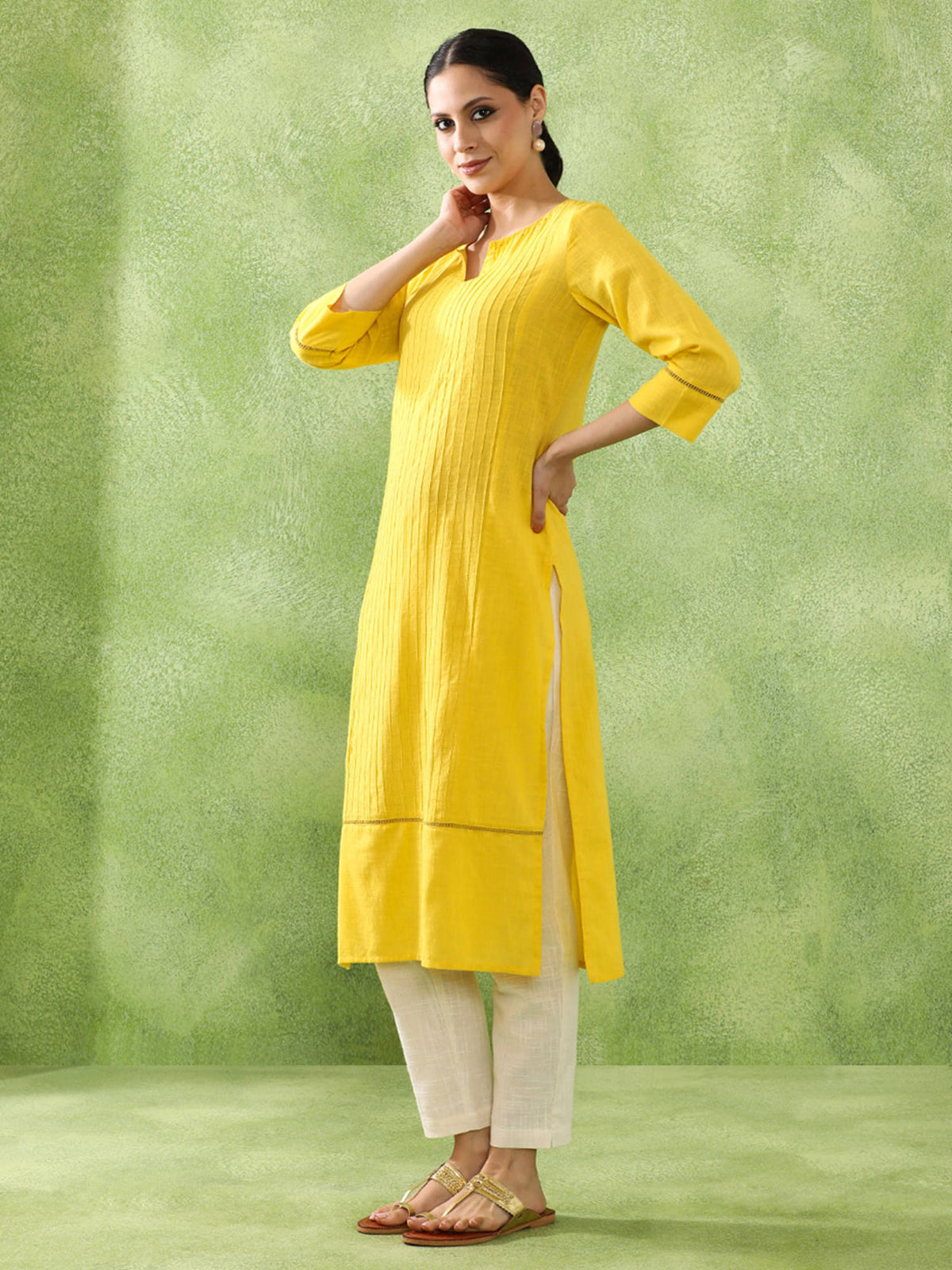 Woven Design Embroidered Straight Pure Cotton Black Kurta | U3S - view 9