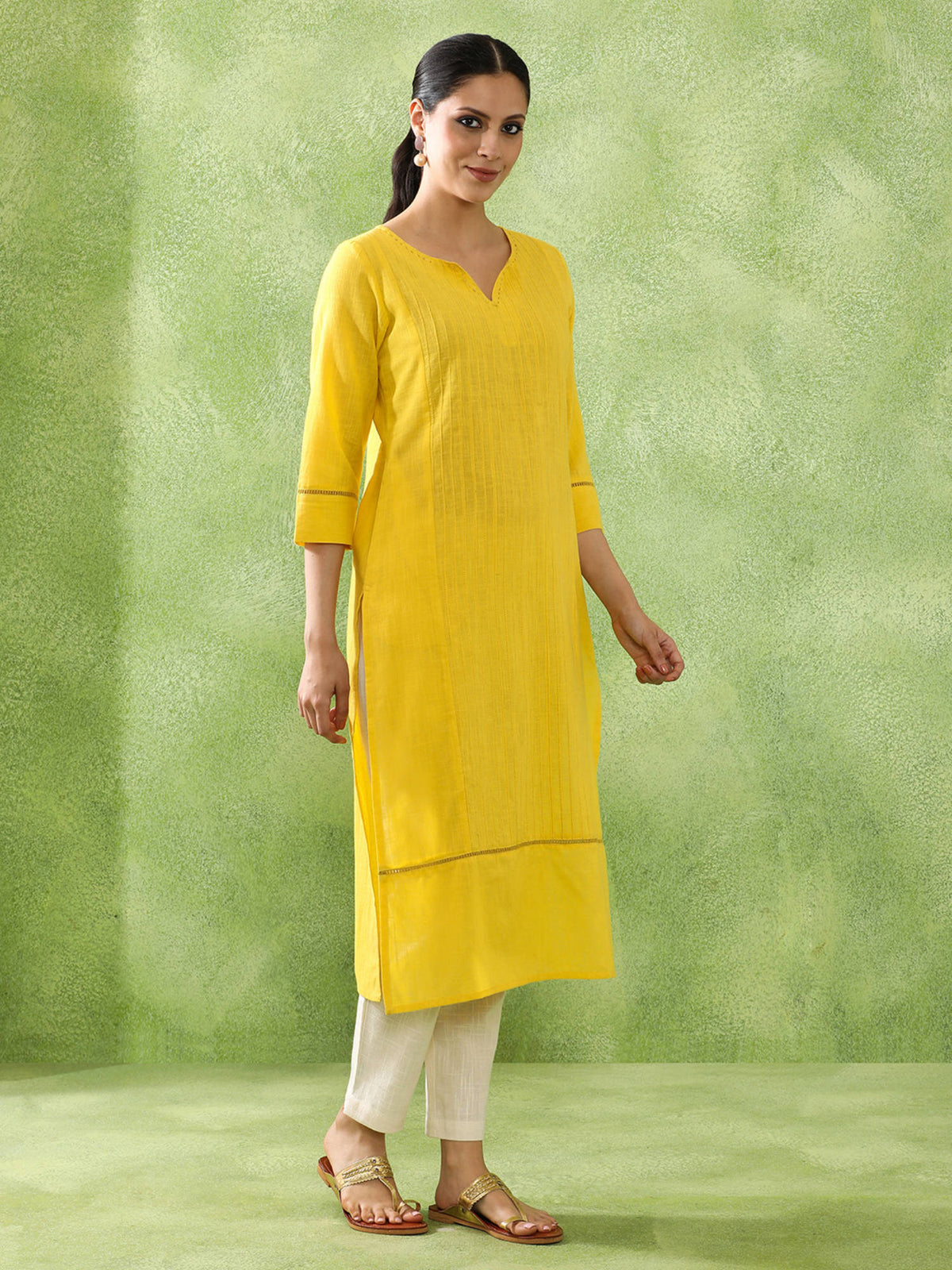 Woven Design Embroidered Straight Pure Cotton Black Kurta | U3S - view 10