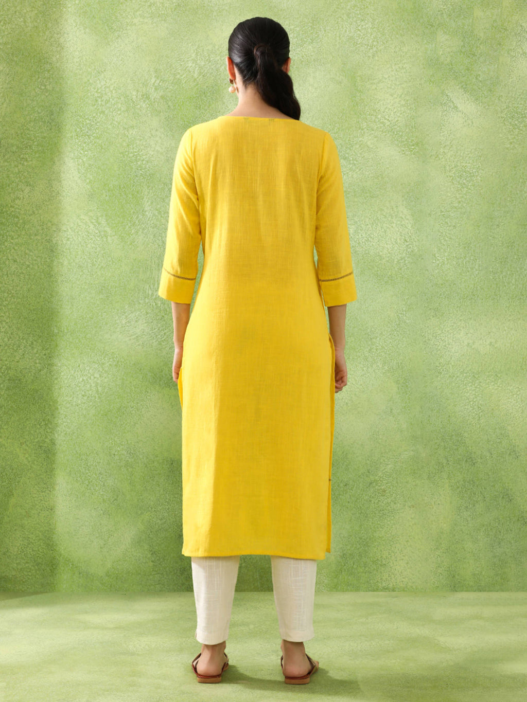 Woven Design Embroidered Straight Pure Cotton Black Kurta | FY93 - view 11