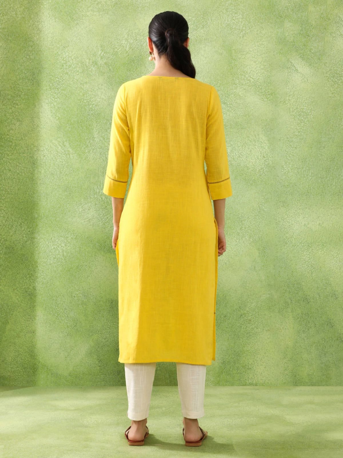 Woven Design Embroidered Straight Pure Cotton Black Kurta | FY93 - view 11