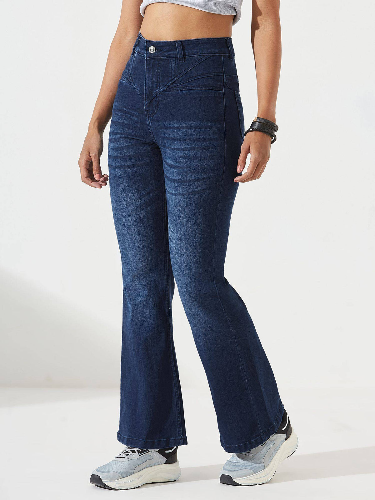 Women's Navy Blue Bootcut Stretchable Jeans | BT10 - view 1