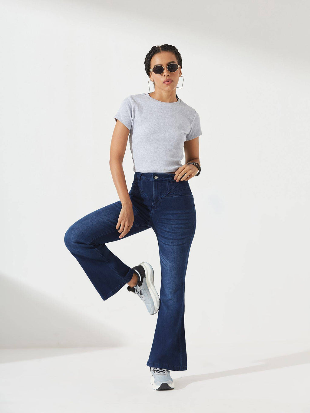 Women's Navy Blue Bootcut Stretchable Jeans | BT10 - view 2