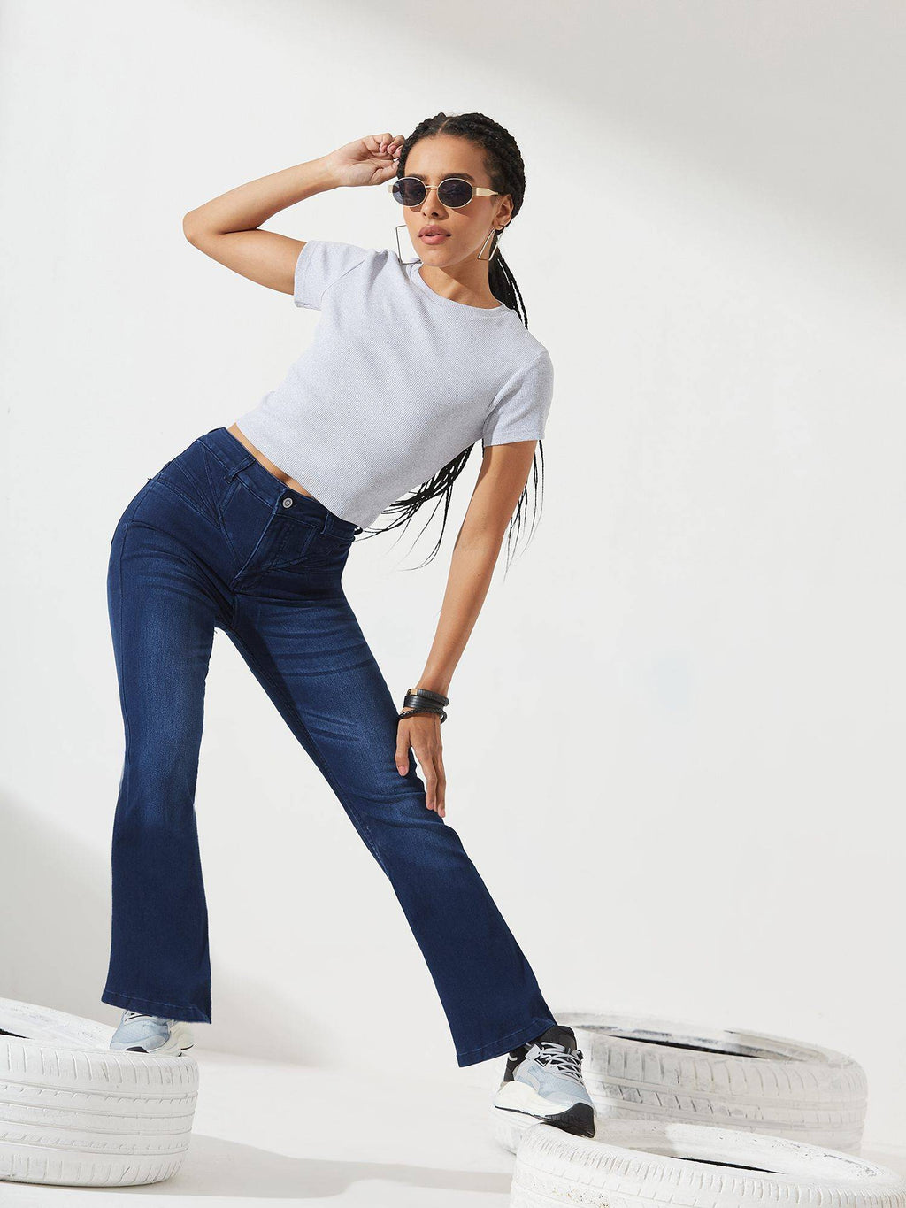 Women's Navy Blue Bootcut Stretchable Jeans | BT10 - view 4
