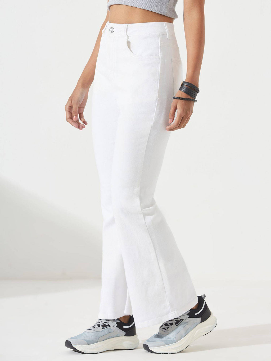 Women's White Bootcut Clean Look Stretchable Jeans | BT10 - view 1