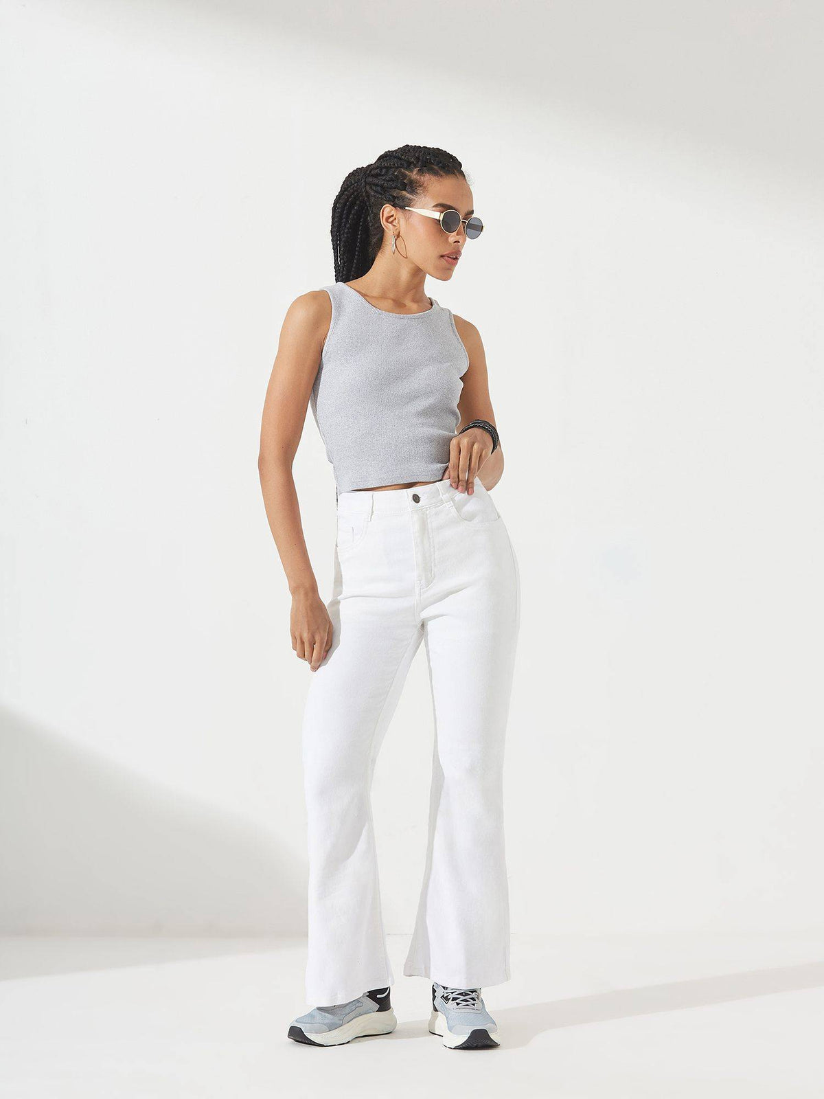 Women's White Bootcut Clean Look Stretchable Jeans | BT10 - view 2