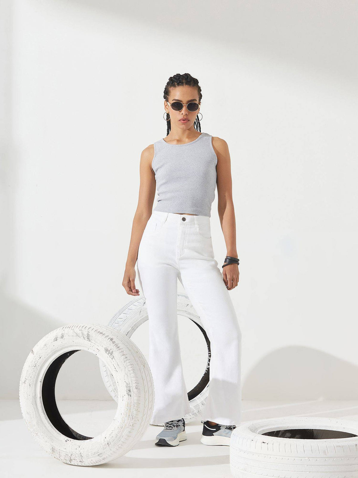 Women's White Bootcut Clean Look Stretchable Jeans | BT10 - view 3