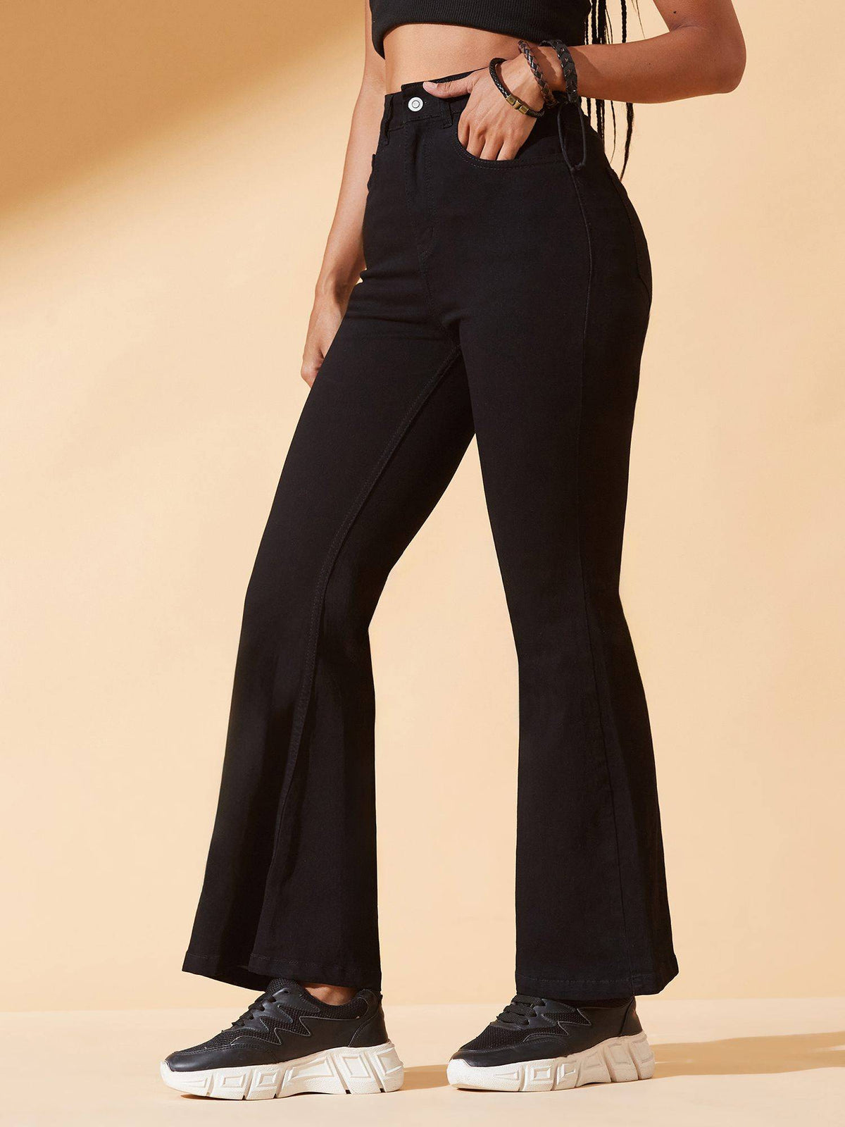 Women's Black Bootcut Clean Look Stretchable Jeans | BT10 - view 3