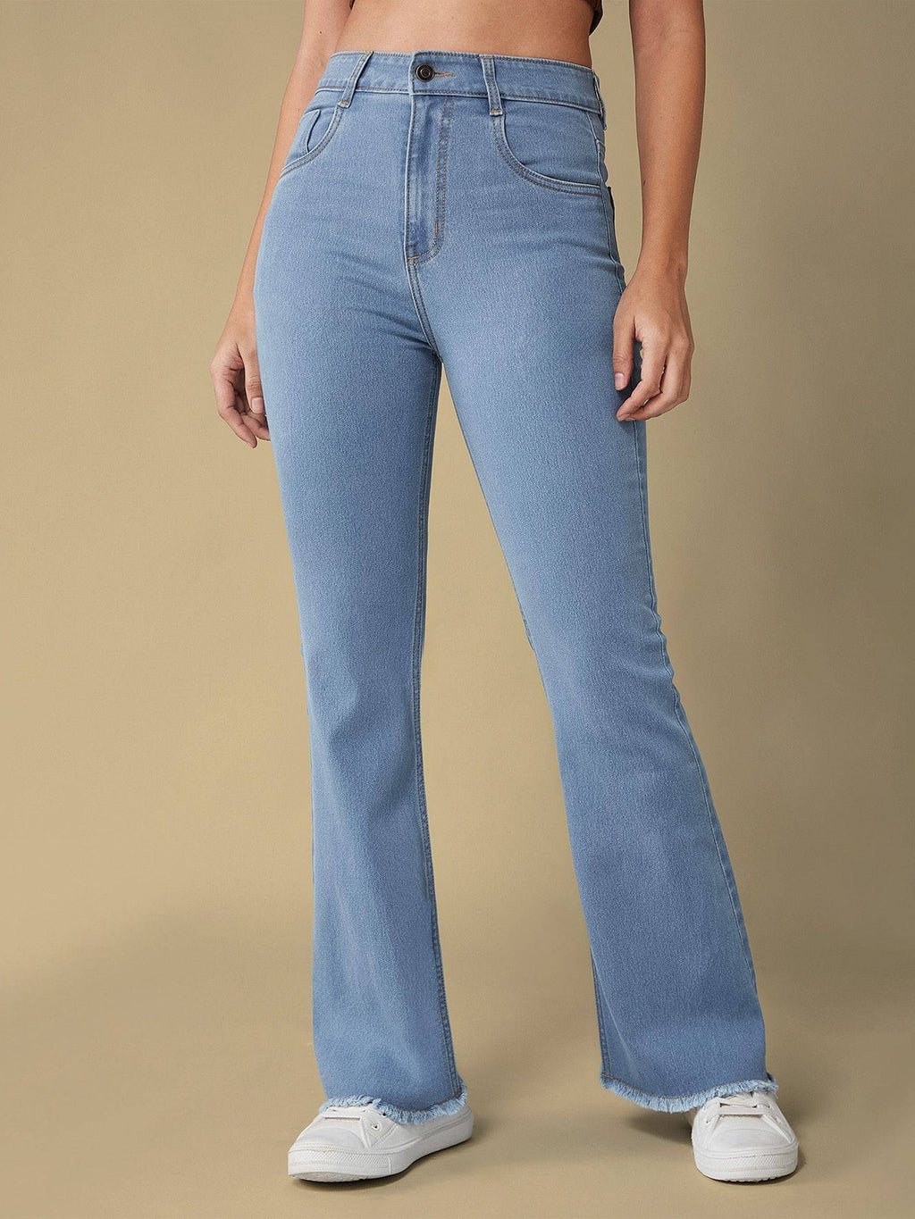 Women's Light Blue Bootcut Clean Look Stretchable Jeans | BT10 - view 1
