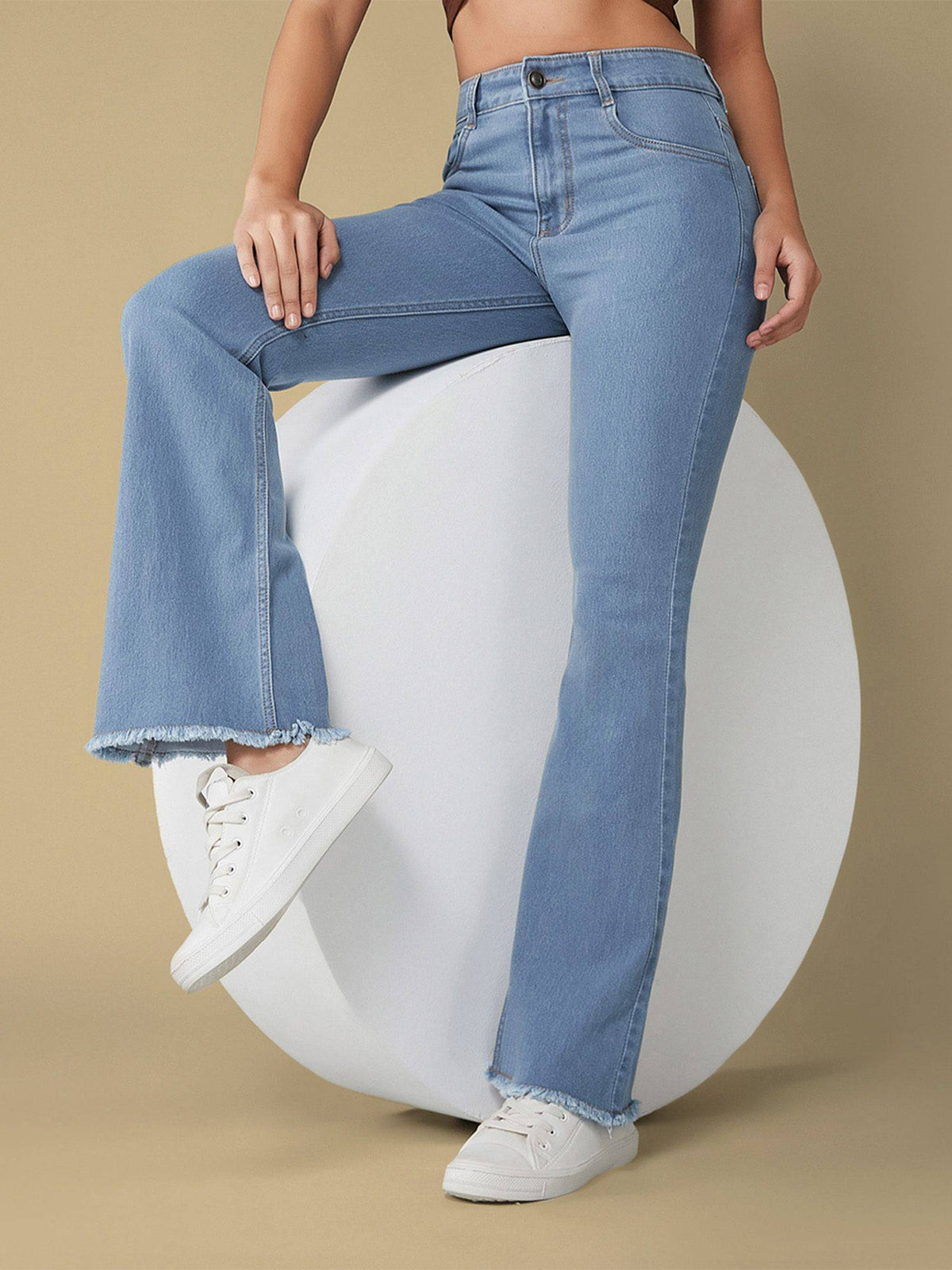 Women's Light Blue Bootcut Clean Look Stretchable Jeans | BT10 - view 3