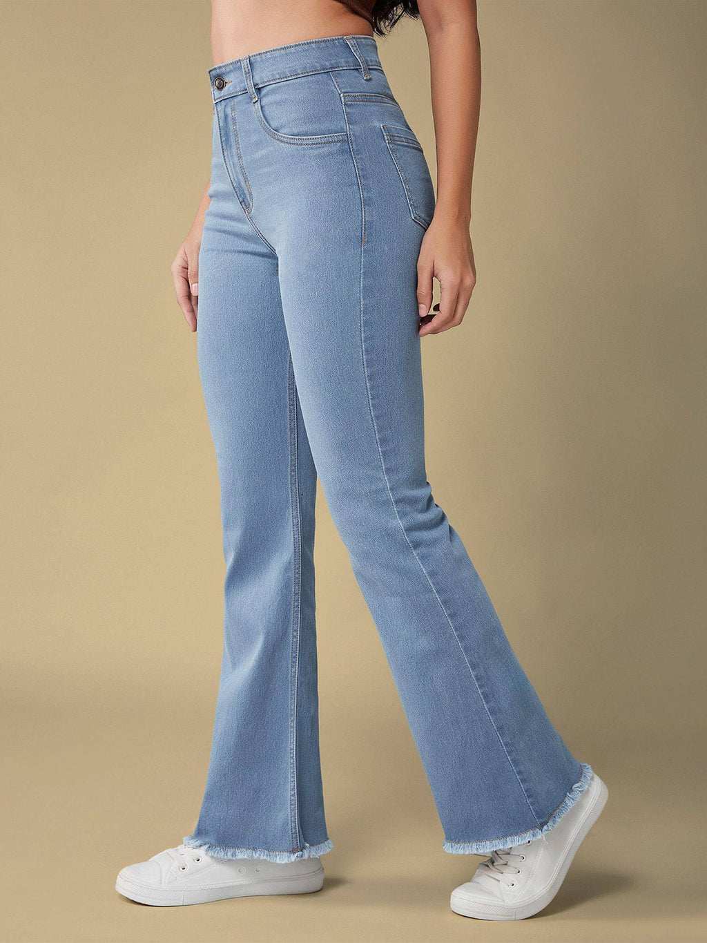 Women's Light Blue Bootcut Clean Look Stretchable Jeans | BT10 - view 6