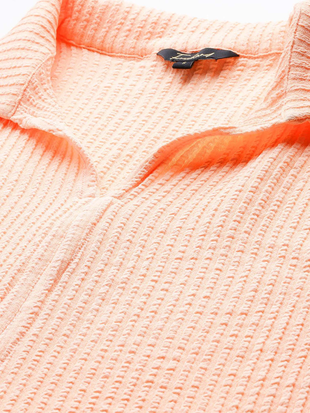 Women Fitted Textured Collar Neck Crop Top | CT61 - view 2