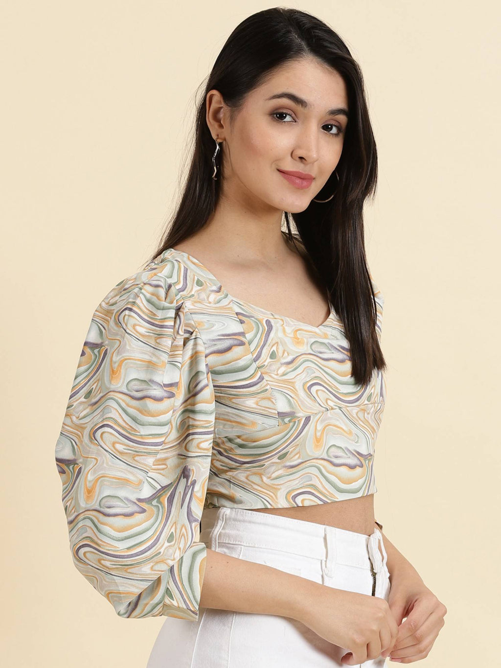 Womens Printed V-Neck Multi Regular Crop Top | CT61 - view 3