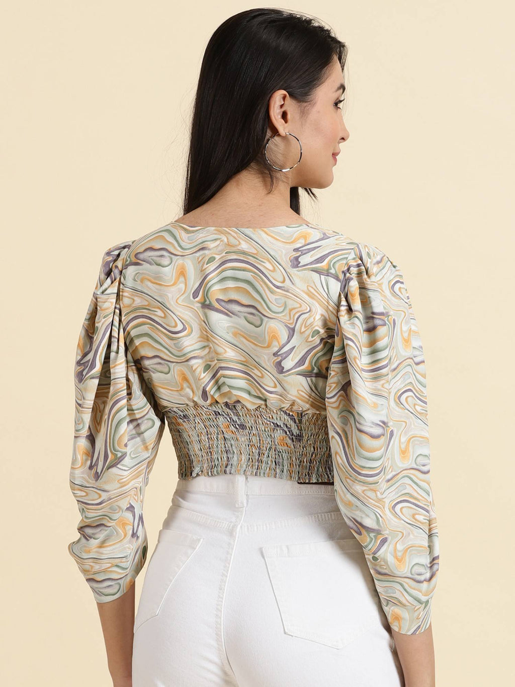 Womens Printed V-Neck Multi Regular Crop Top | CT61 - view 4