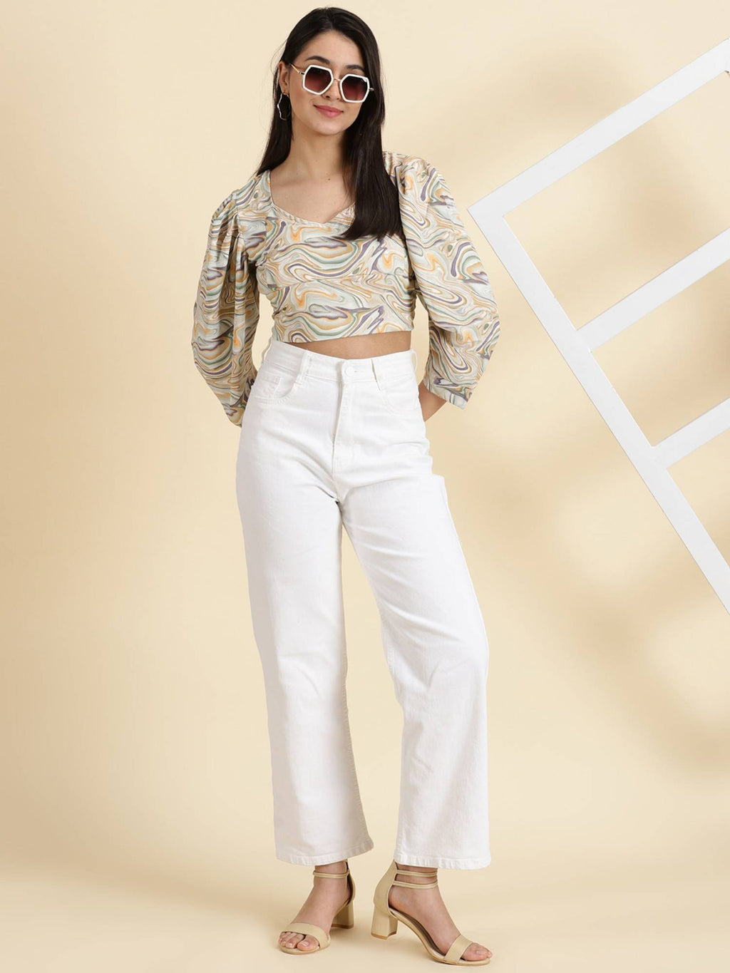 Womens Printed V-Neck Multi Regular Crop Top | CT61 - view 5