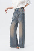 Pleat Panel Wide Leg Jeans