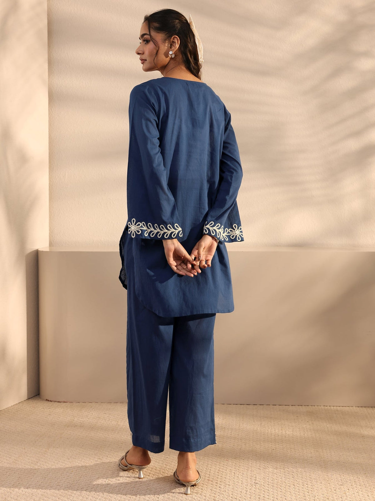 Libas Blue Floral Embroidered Cotton Co-Ord Set CO87