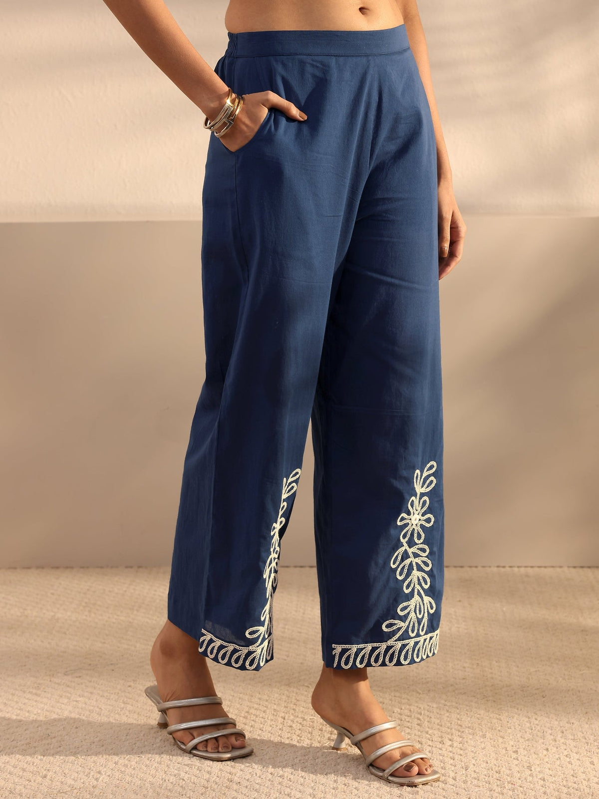 Libas Blue Floral Embroidered Cotton Co-Ord Set CO87