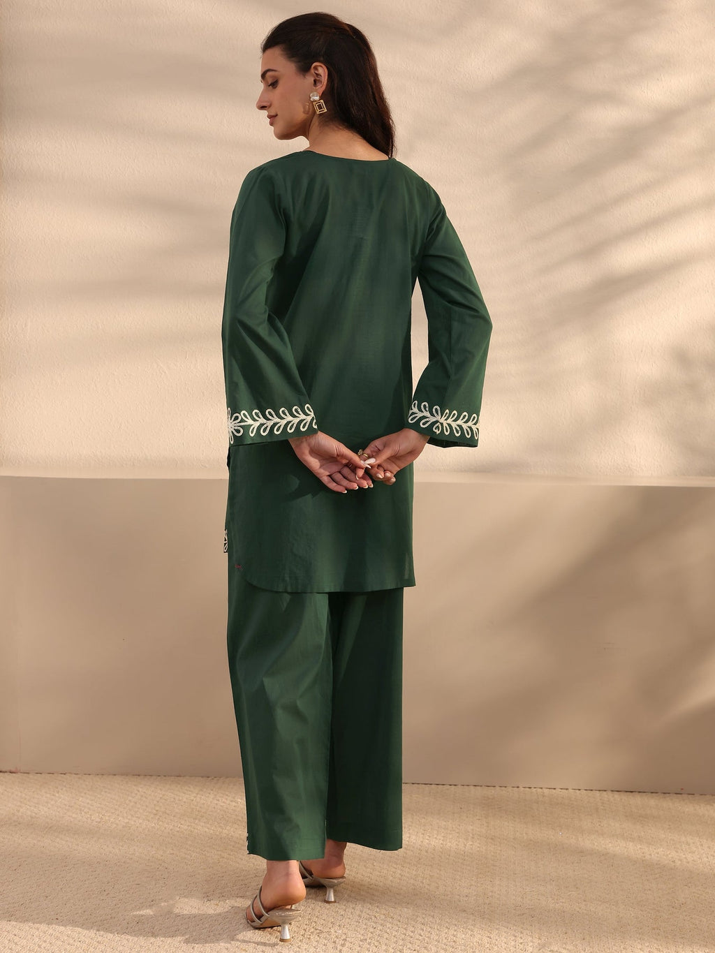 Libas Green Embroidered Cotton Co-Ord Set CO87