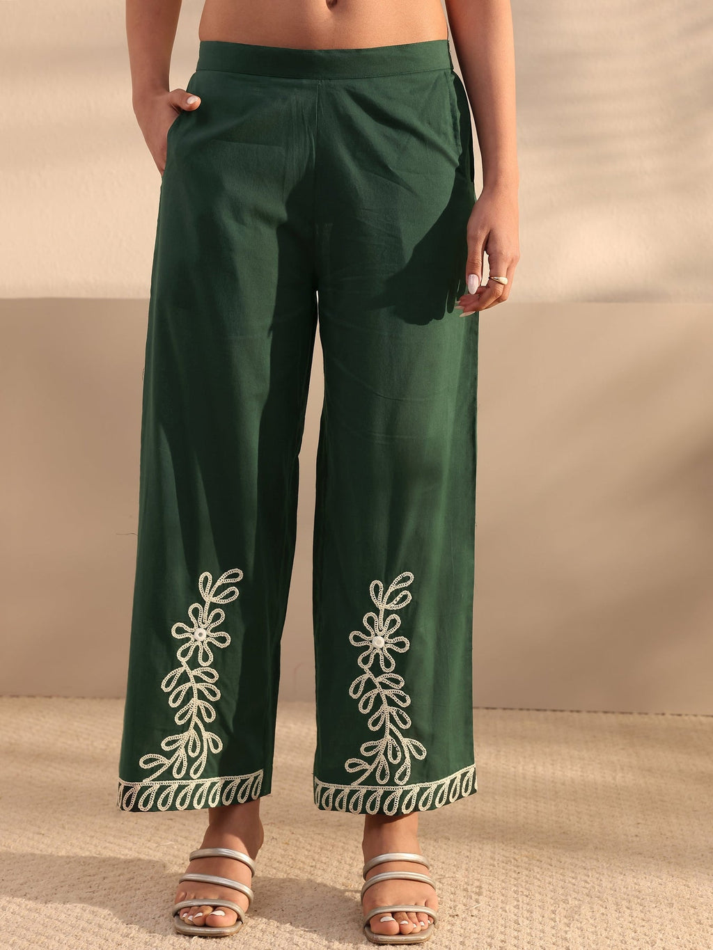 Libas Green Embroidered Cotton Co-Ord Set CO87