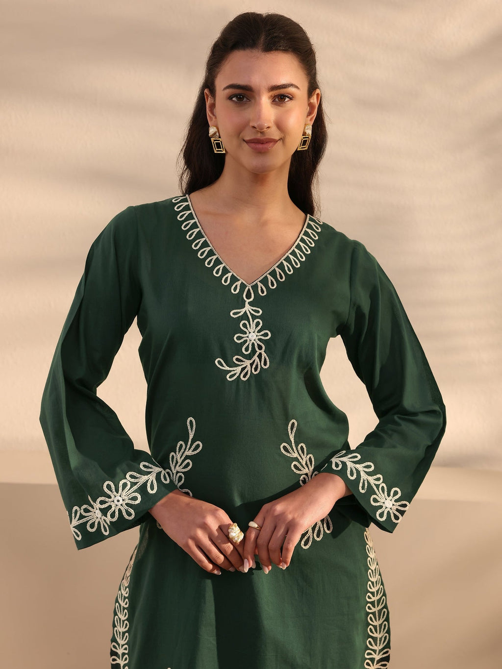 Libas Green Embroidered Cotton Co-Ord Set CO87