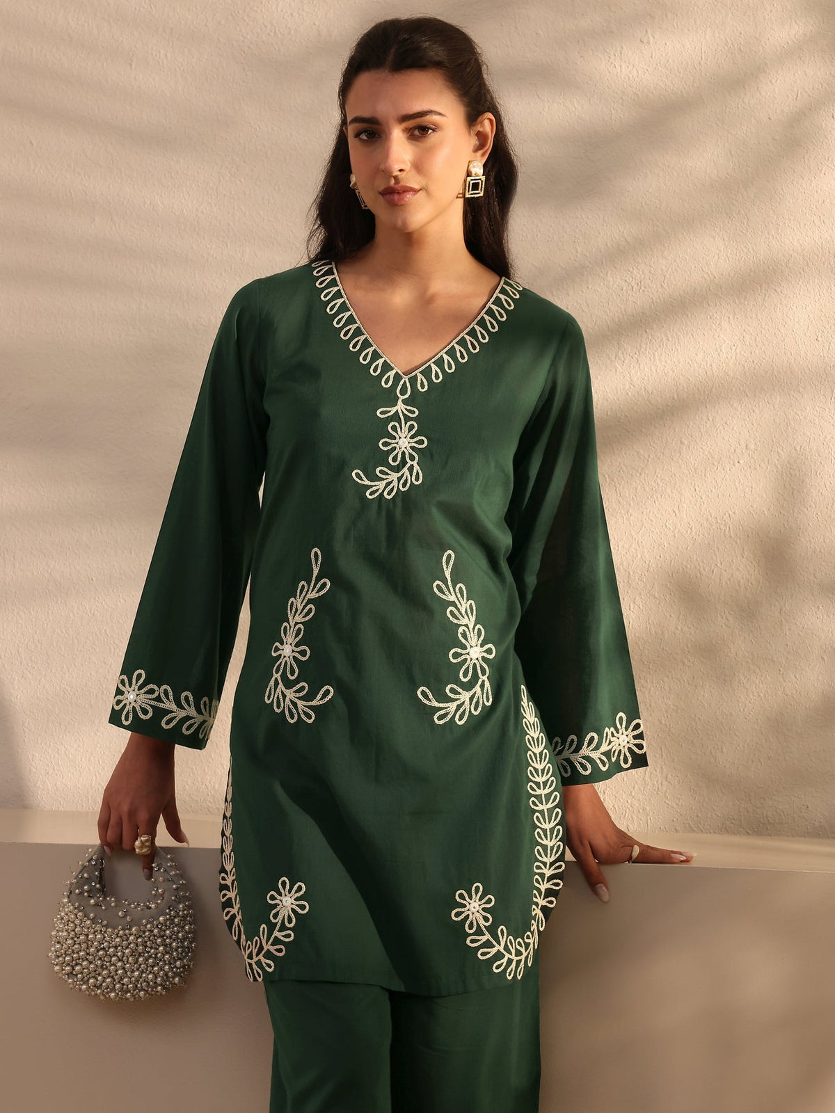 Libas Green Embroidered Cotton Co-Ord Set CO87