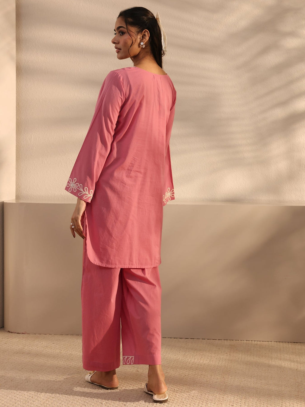 Libas Pink Embroidered Cotton Co-Ord Set CO87