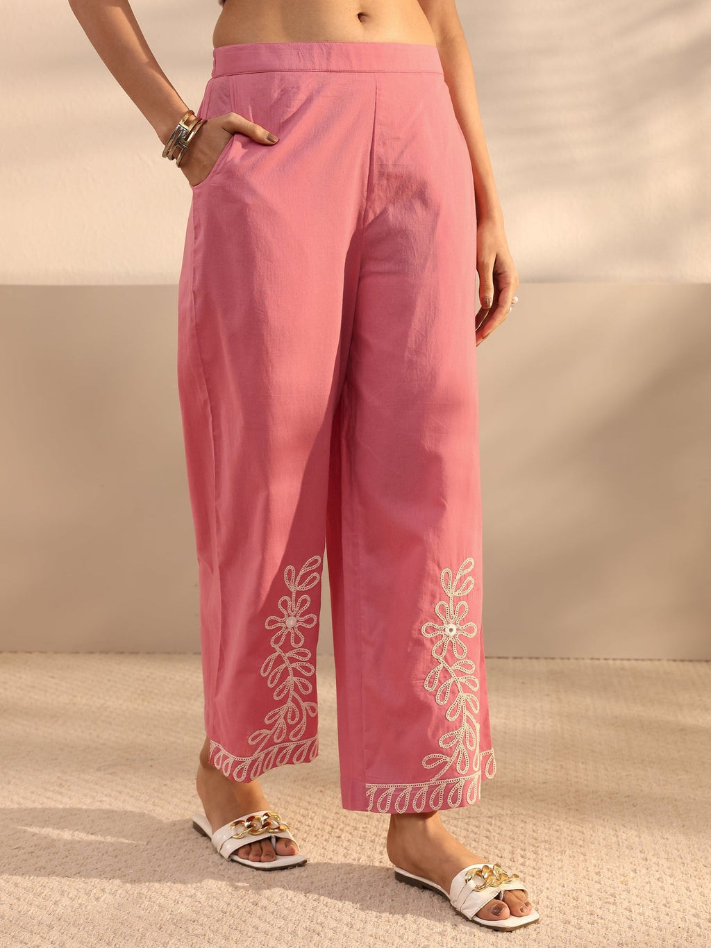 Libas Pink Embroidered Cotton Co-Ord Set CO87