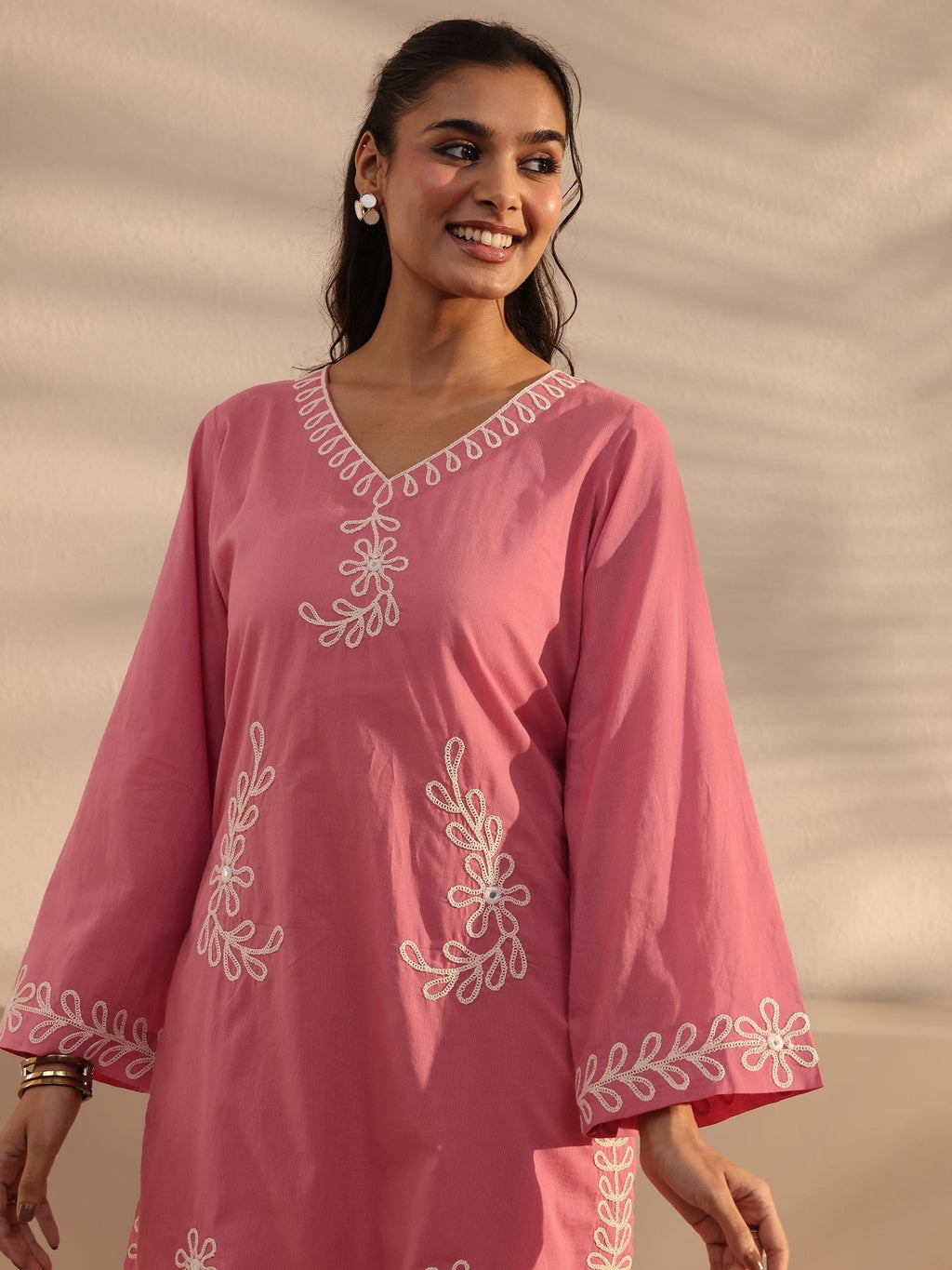 Libas Pink Embroidered Cotton Co-Ord Set CO87