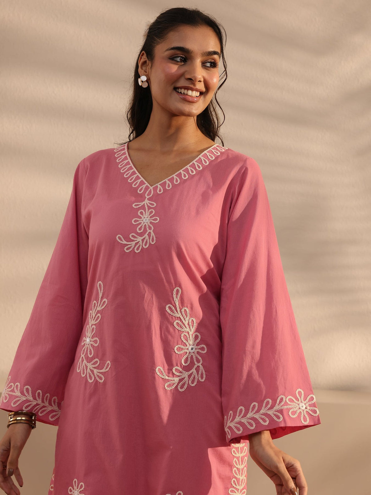 Libas Pink Embroidered Cotton Co-Ord Set CO87