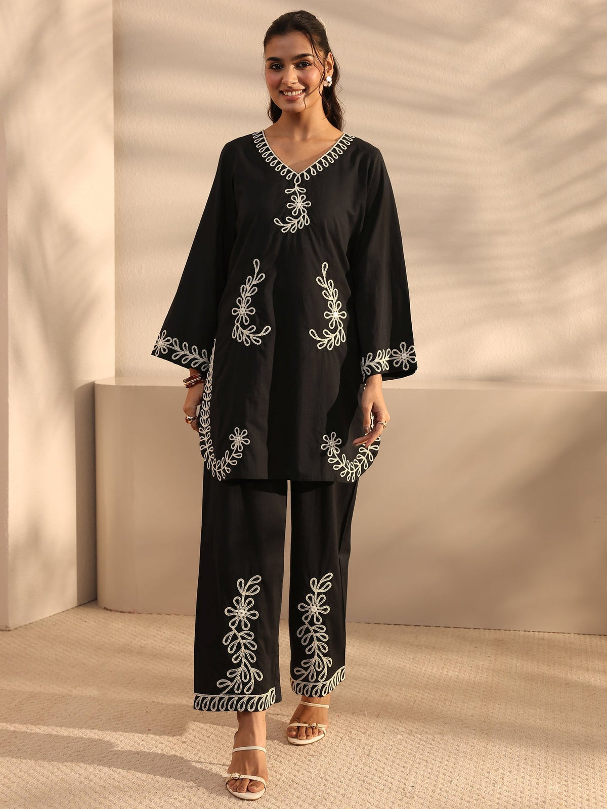 Libas Black Embroidered Cotton Co-Ord Set CO87