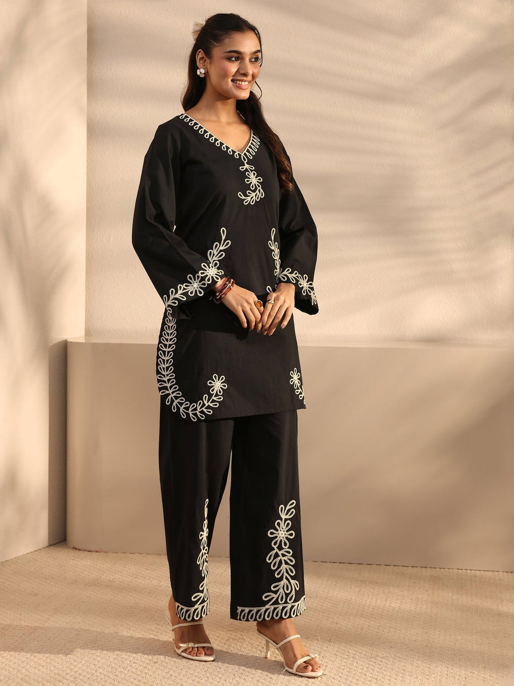 Libas Black Embroidered Cotton Co-Ord Set CO87