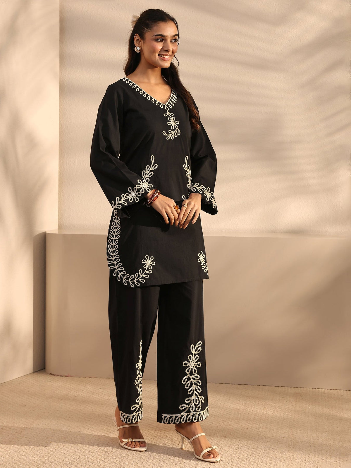Libas Black Embroidered Cotton Co-Ord Set CO87