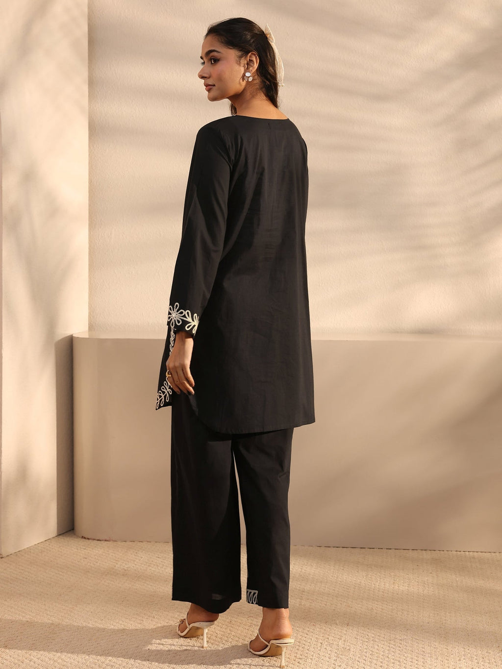 Libas Black Embroidered Cotton Co-Ord Set CO87