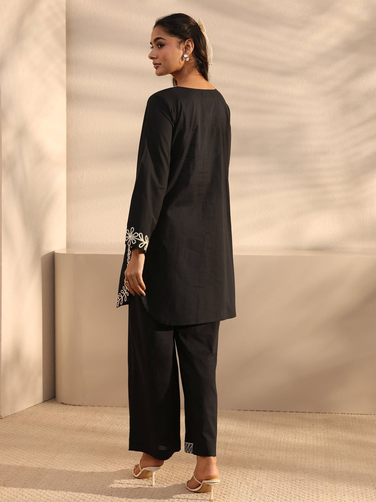 Libas Black Embroidered Cotton Co-Ord Set CO87