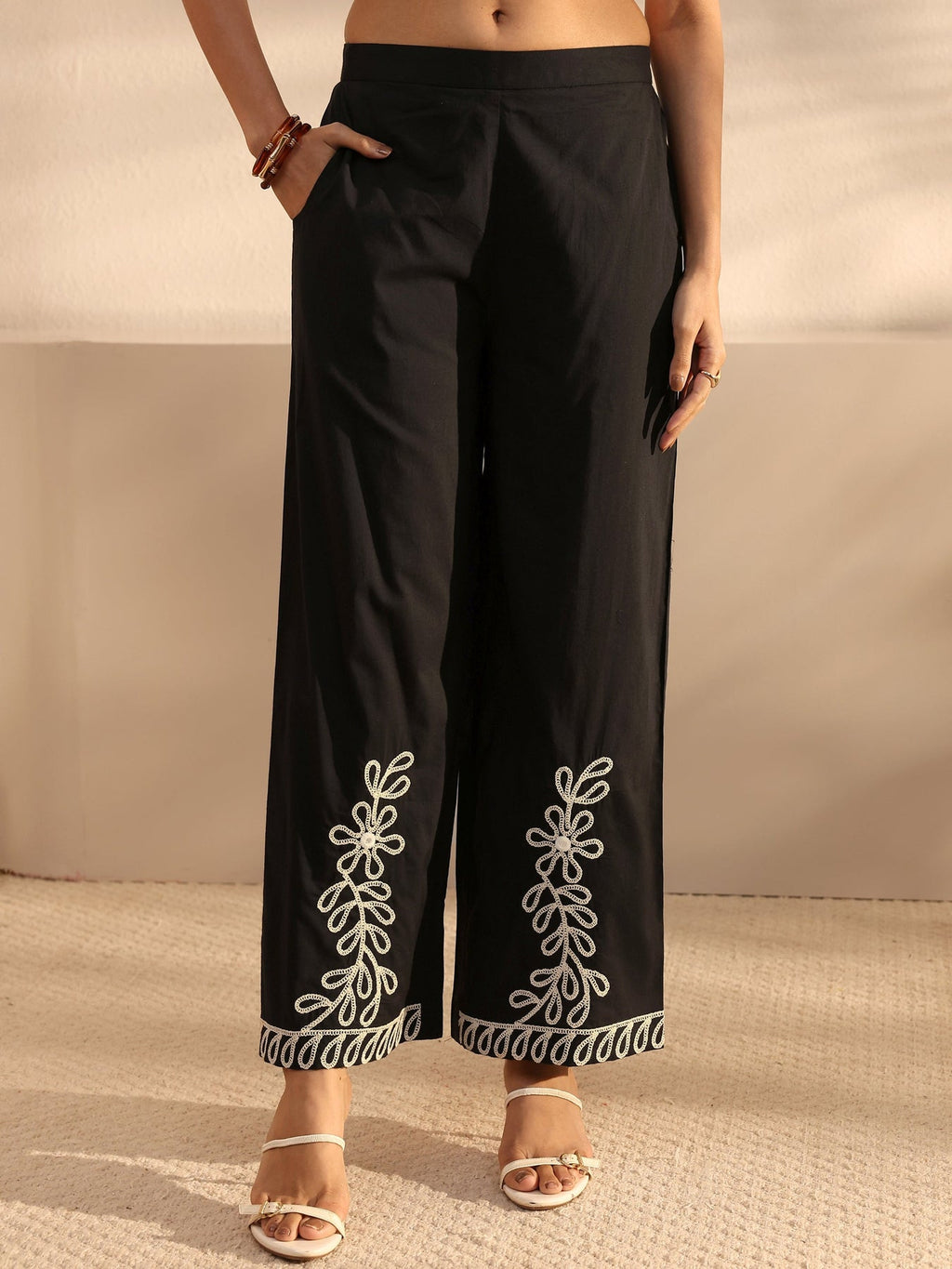 Libas Black Embroidered Cotton Co-Ord Set CO87