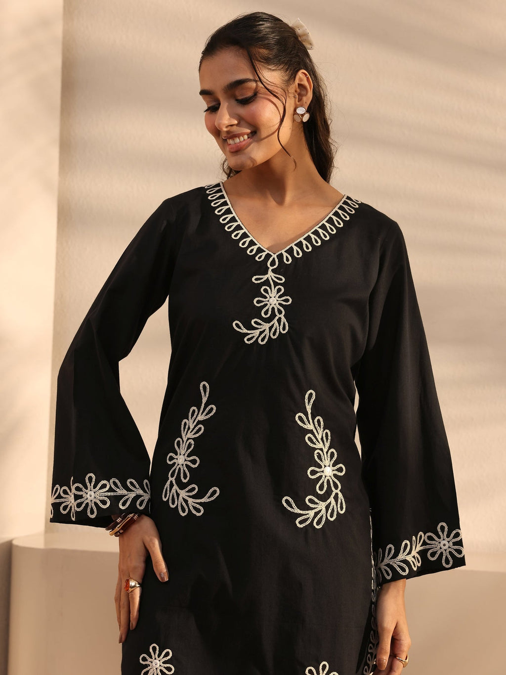 Libas Black Embroidered Cotton Co-Ord Set CO87
