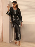 Libas Black Embroidered Cotton Co-Ord Set CO87