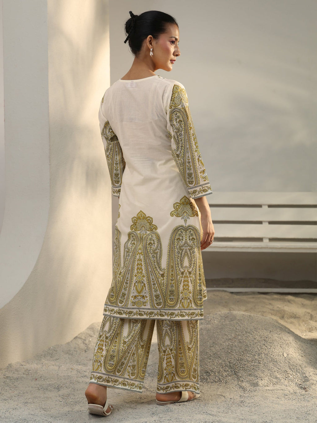 Libas Off White Ethnic Printed Cotton Co-Ord Set CO87