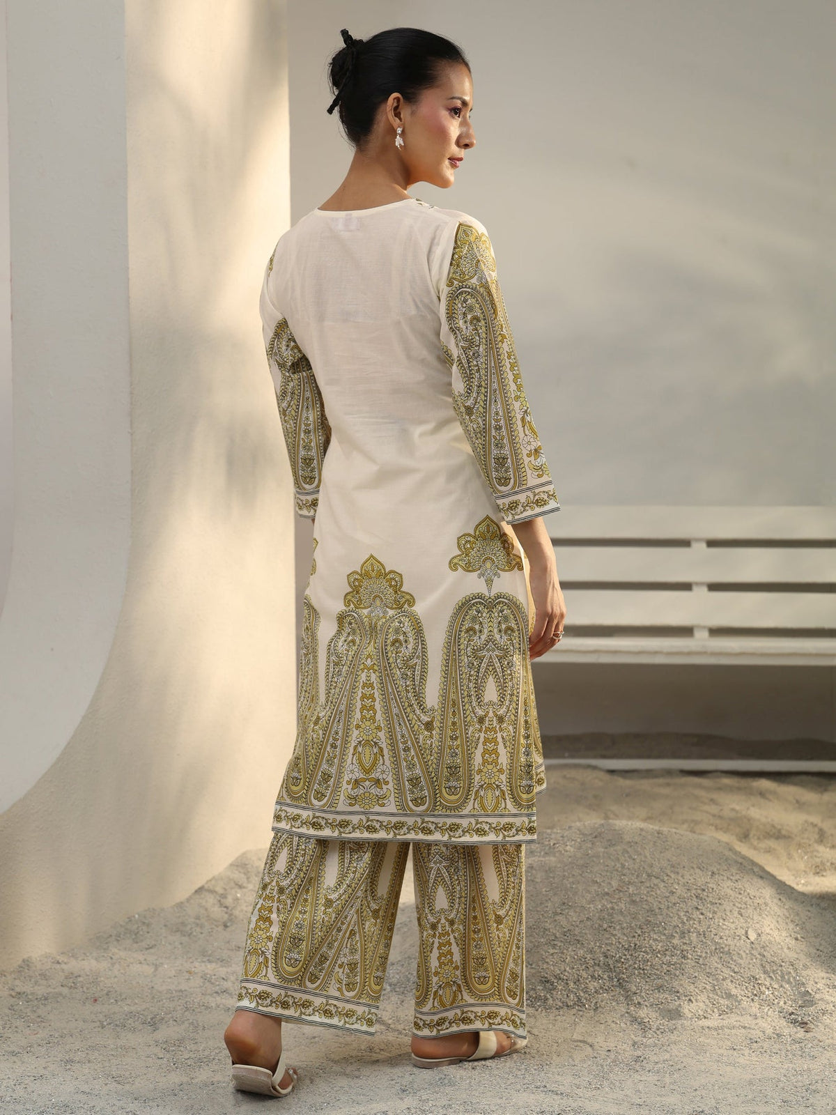 Libas Off White Ethnic Printed Cotton Co-Ord Set CO87