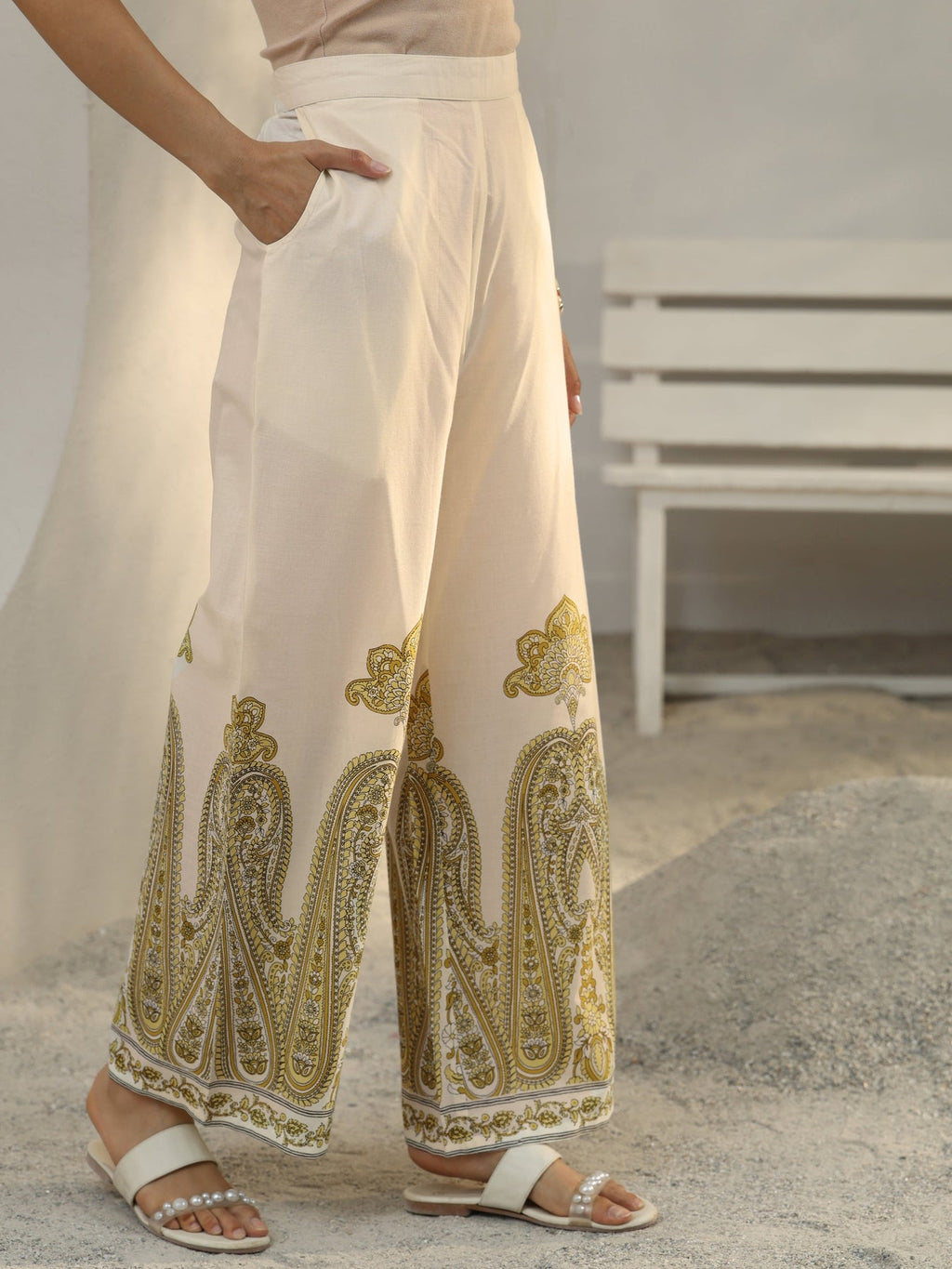 Libas Off White Ethnic Printed Cotton Co-Ord Set CO87