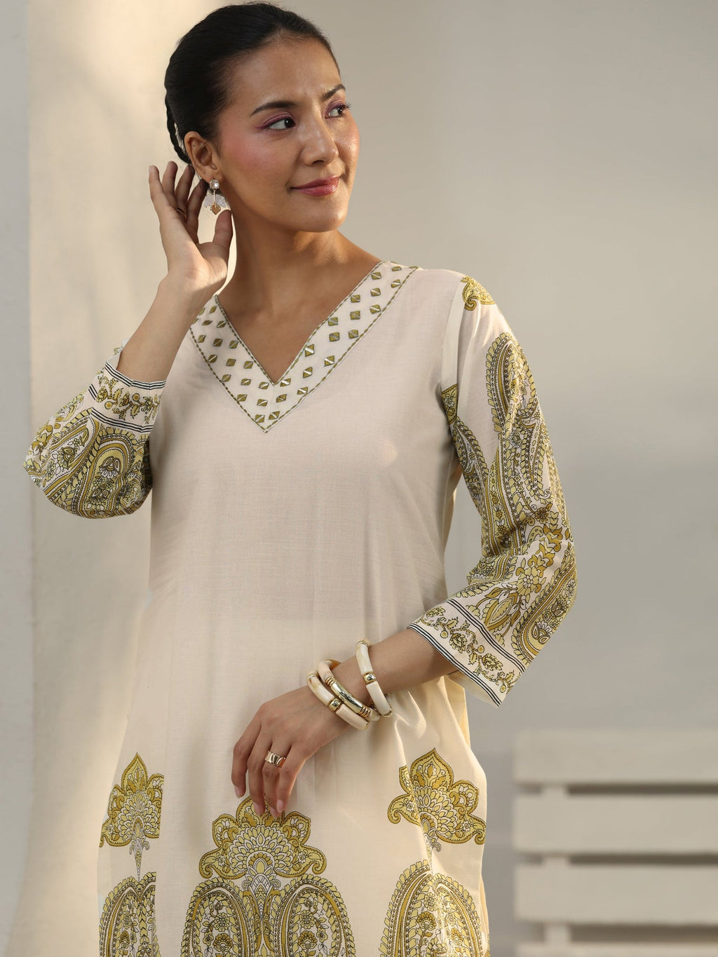 Libas Off White Ethnic Printed Cotton Co-Ord Set CO87